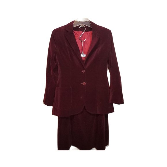 Burgundy 2 Piece Skirt Suit Combed Cotton Womens 13 Thats Me Junior Sportswear - Picture 1 of 14